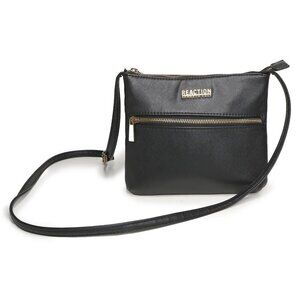 Kenneth Cole REACTION Faux Saffiano Leather Crossbody Bag Black Gold Purse